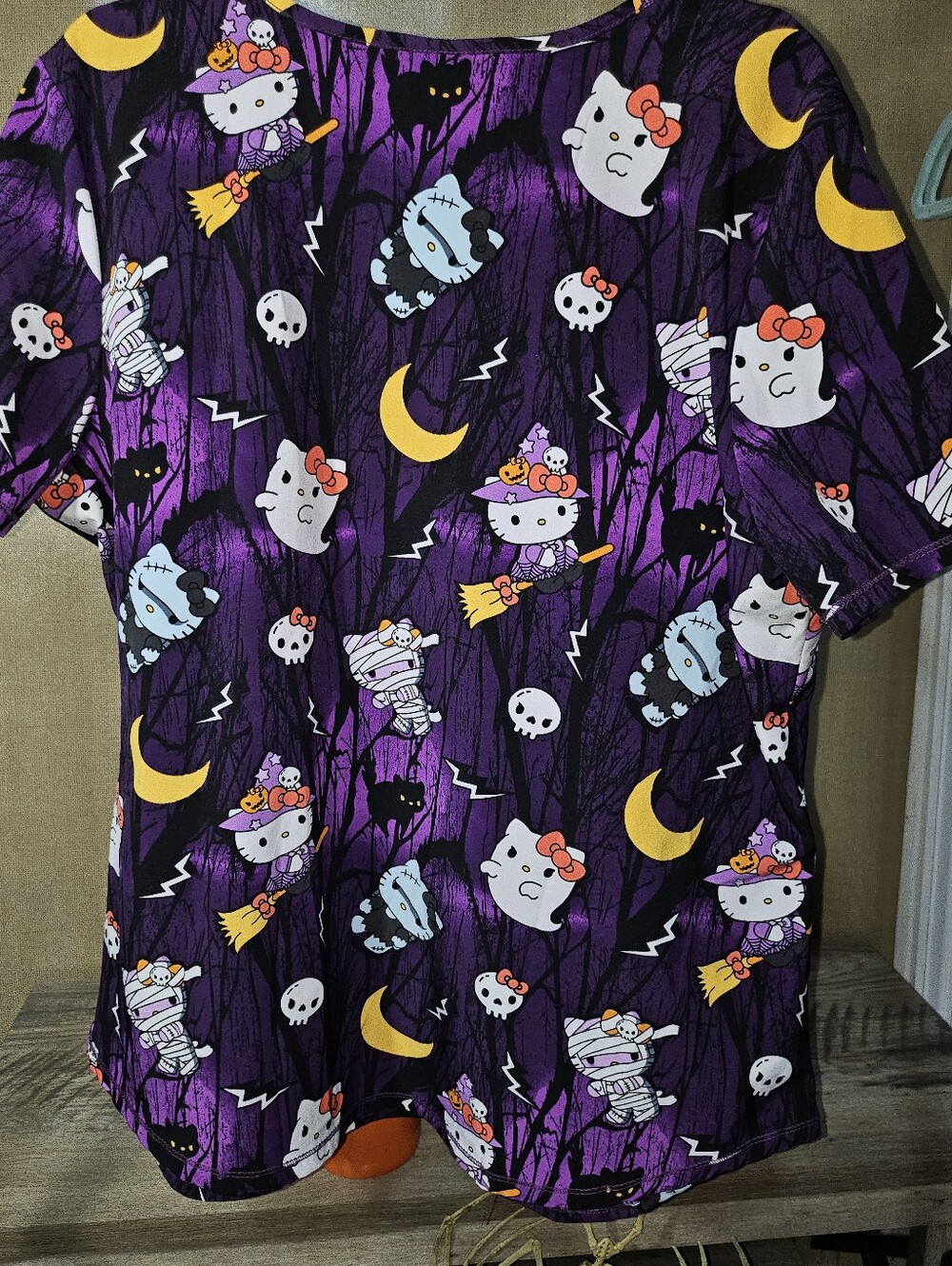Scrubstar Sanrio Hello Kitty Halloween Night Forest V-Neck Scrub Top Purple - Picture 2 of 7